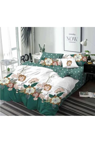 Sky Home Bedding set Finet 6 pieces, White/Green with flowers-KY54