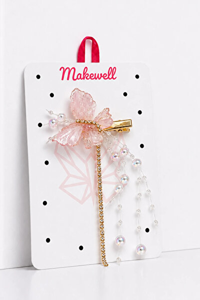 MakeWell Pembe Kelebek Figürlü Taşlı Saç Tokası – Kristal Boncuk Detaylı Sall...