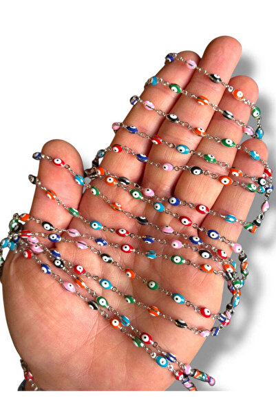 Bozhi Bead Set Rhodium Plated Evil Eye Bead Chain 50cm Rhodium Plated Metal