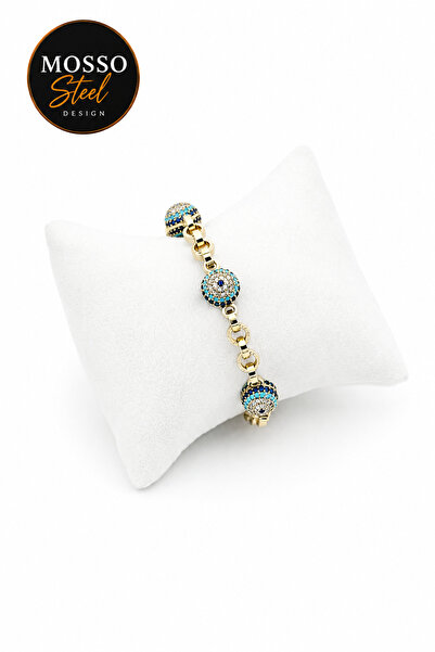 Mosso Steel 3 Ball Evil Eye Beaded Xuping Steel Bracelet Gold Color