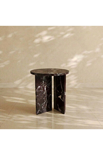 adomarmarblehandmadeandluxury Rosso Levanto Yan Sehpa, Çap 40 Yükseklik 50