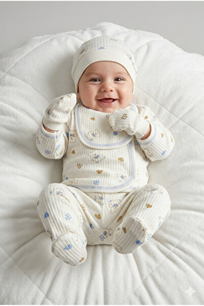 Hece Bebe %100 Pamuklu 5 Parça Yenidoğan Ayıcık Desenli Hastane Çıkışı Seti –...
