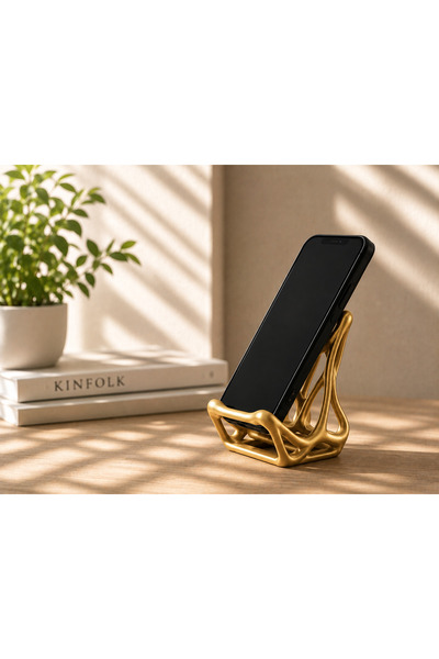 farist Modern Geometrik Tasarımlı Telefon Standı – 3D Baskı Bordo Telefon Tutucu