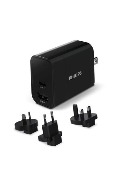 Philips DLP2621T/GRS Γρήγορος επιτοίχιος φορτιστής ταξιδιού με αντάπτορες και...