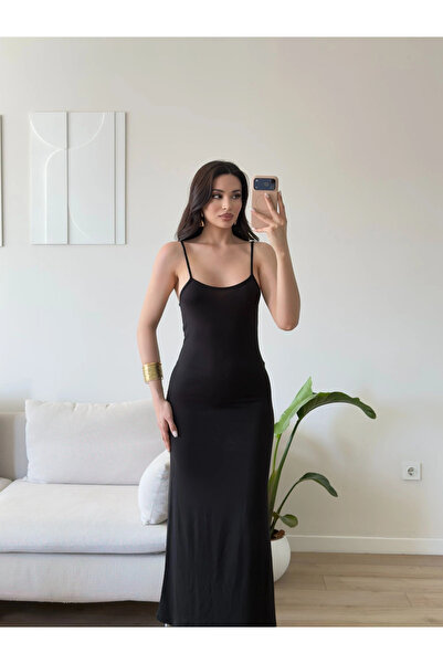 Zoom Butik Askılı Viskon Maxi Elbise - SİYAH