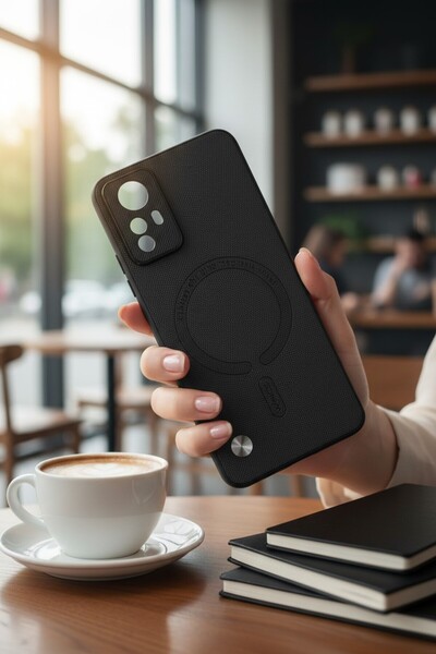 batuteknoloji Redmi Note 12S MagSafe Görünümlü Karbon BTU Silikon Kapak