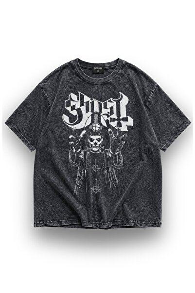 Fuddy Moda Tricou retro unisex oversize, lavabil, cu imprimeu Ghost, al trupe...