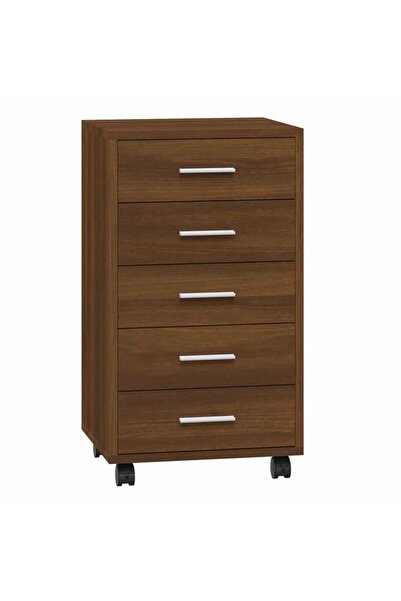 vidaxl Cabinet with drawers and wheels, brown oak, engineered wood
