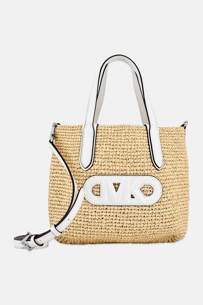 Michael Kors Women Brand Logo Straw Tote Bag, Beige