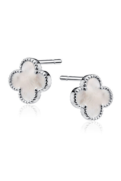 PrimaDonna Elegant Clover Earrings with White Stone in 925 Silver Rhodium Plated