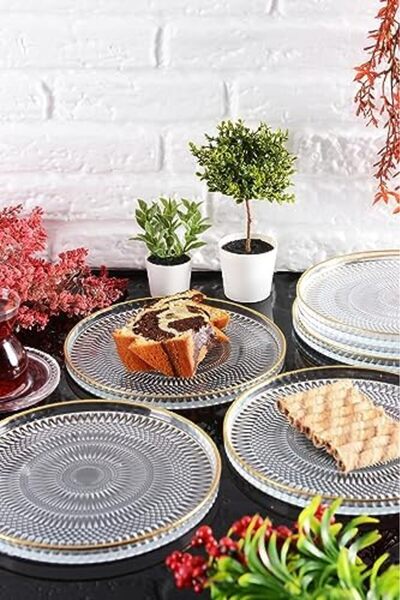Yıldızan Nzr Beautestore Marseille Glass Cake-Dessert Plate 6-Piece Transpare...