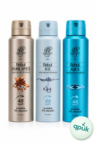Rebul Erkek Deodorant Seti Alkolsüz 3x150ml Dark Spice Ice Aqua Invisible