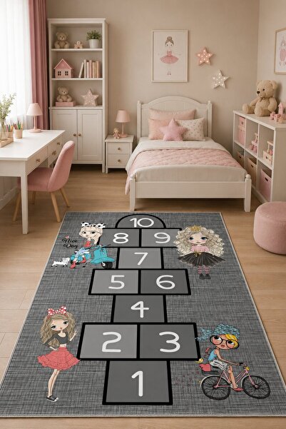 NORELLAHOME Seksek Oyunu Çocuk Halısı Kaymaz Taban Yıkanabilir Kız Çocuk Odas...
