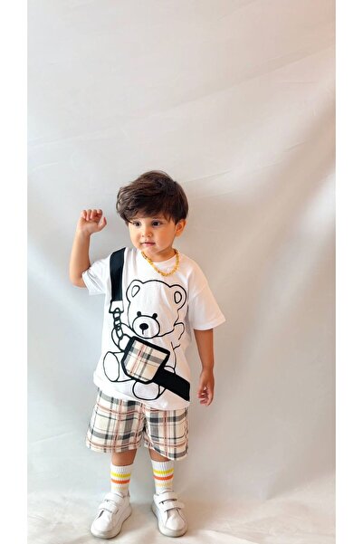 Generic Boy's Teddy Bear Printed Linen Shorts Set