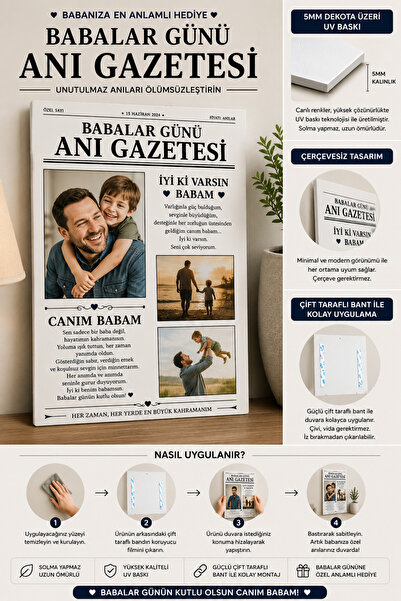 REFSTORE Babalar Günü Anı Gazetesi Kişiye Özel Fotoğraflı Hediye | 5mm Dekota...