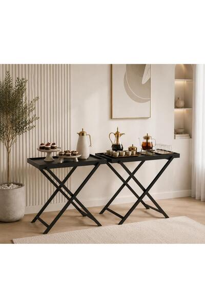 Generic Black Iron and Black Wood Serving Table (Serving Tray) 90*100*35 / 90...