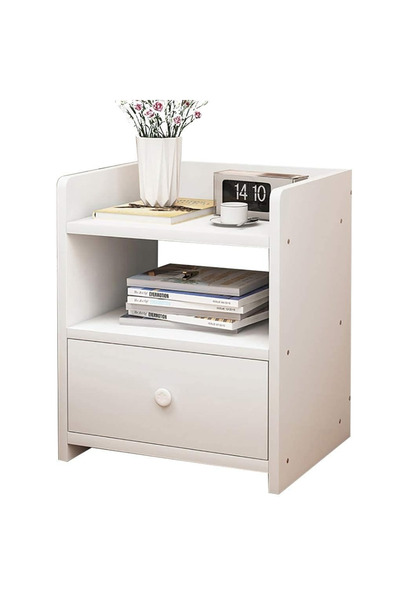 TodayShop Noptieră albă minimalistă PAL cu sertar și raft - Design modern și ...
