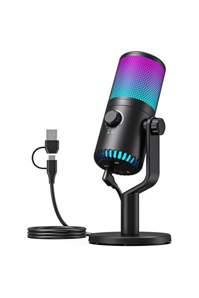 Velixo Professional USB Microphone with Stand, Cardioid, Noise Reduction, RGB...