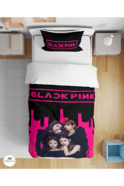 Vaveyla Home Black Pink Patterned 3D Digital Printed Single Teenage Girl's Du...