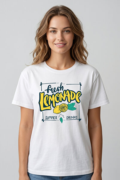 DK DAKSEL Women's White Fresh Lemonade Lemon Printed Summer T-Shirt
