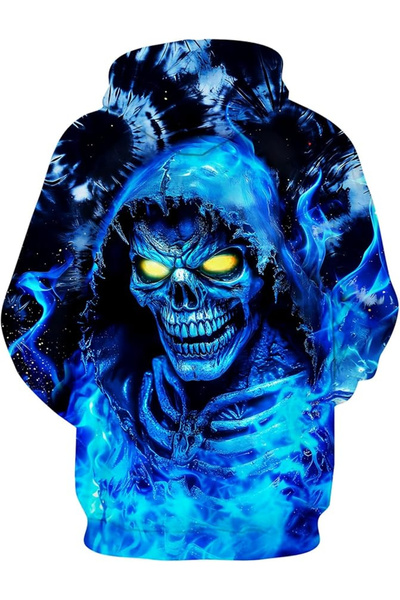 OEM Black skull hoodie, lined, unisex, long sleeve, hood, M