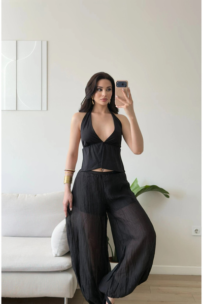 Zoom Butik Müslin Balon Pantolon - SİYAH