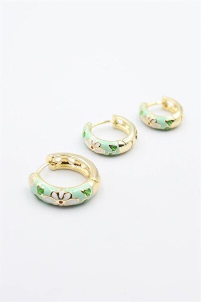 atastore2017 3-Piece Enamel Flower Earrings - Light Green