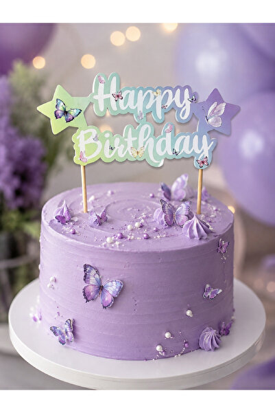 Magique Party Kelebek Temalı "Happy Birthday" Pasta Süsü