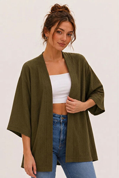 DEVRİMAY TEKSTİL Cardigan largi în stil kimono kaki, tunică subțire casual, j...