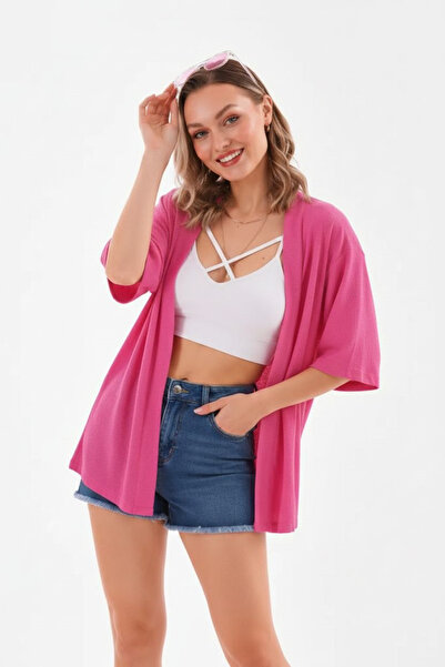 DEVRİMAY TEKSTİL Cardigan lejer în stil kimono roz, tunică subțire casual, ja...