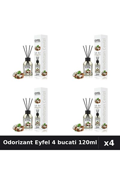 Eyfel Set 4 Odorizant Camera cu Betisoare - Nuca de Cocos, Parfum Intens 120ml