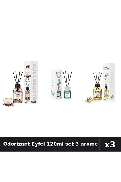 Eyfel Top Bottom Set of 3 Room Air Fresheners with Sticks 120ml - Angel, Coff...