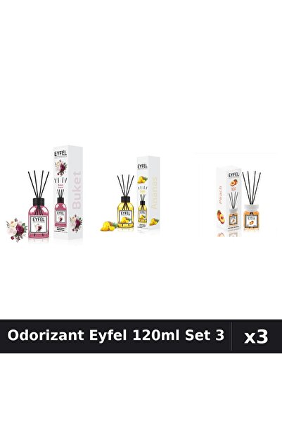 Eyfel Set 3 Odorizante Camera cu Betisoare - Bouquet, Ananas, Piersica 120ml