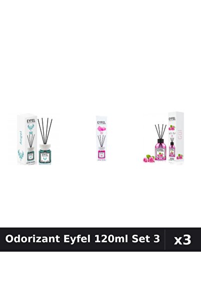 Eyfel Set 3 Odorizante Camera cu Betisoare 120ml - Angel, Bubble Gum, Trandafir