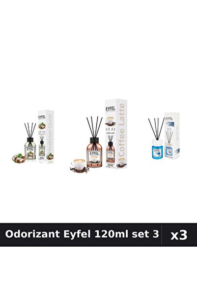 Eyfel Set 3 Odorizante Camera cu Betisoare 120ml - Cafea, Cool Water, Nucă de...