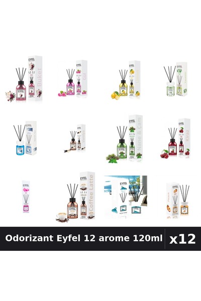 Eyfel Set 12 Odorizant Camera cu Betisoare - 12 Arome Asortate, Parfum Intens...