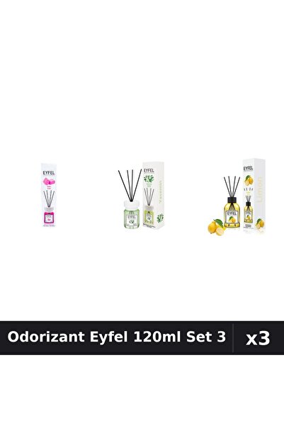 Eyfel Set 3 Odorizante Camera cu Betisoare 120ml - Bubble Gum, Iasomie, Lamaie