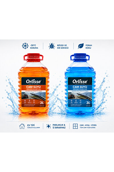 Orlisse Cam Suyu 3 Lt Turuncu & Mavi – Ferah Kokulu, Böcek ve Kir Sökücü, İz ...
