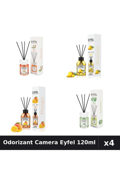 Eyfel Set 4 Odorizant Camera cu Betisoare - Acacia, Ananas, Mango, Iasomie 120ml