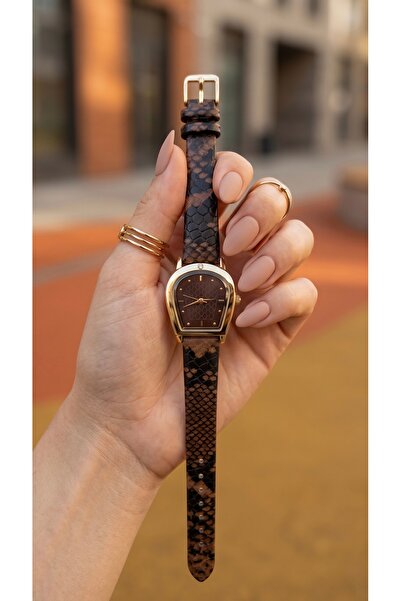 KLISHE Butik Royale Women's Watch Gold Color & Coffee Dial Snake Pattern Leat...