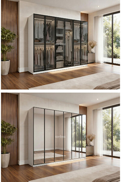 CANBAZ FURNİTURE Esla modüllü 6 cam kapaklı %100 MDF (KURULUM DAHİL)