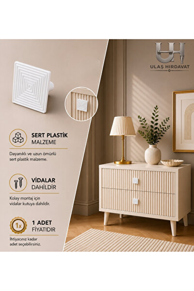 Ulaş Hırdavat Şık Tasarım Dekoratif Kare Çizgili Çekmece Kulpu Minimal Lüx Mo...