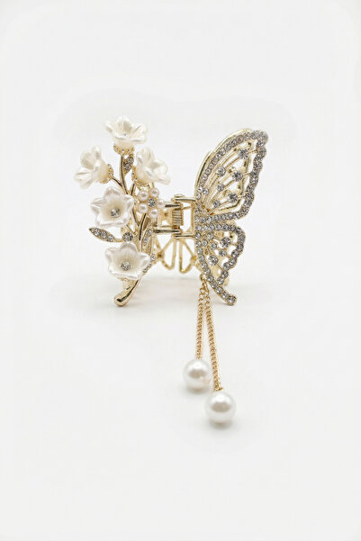 Runades Women's Butterfly and Flower Figured Pearl Detailed Crystal Stone Hai...