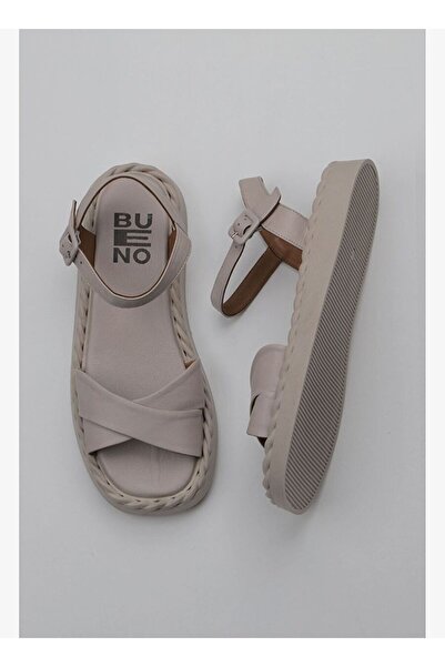 BUENO Shoes Gri Deri Kadın Düz Sandalet 01wy9102