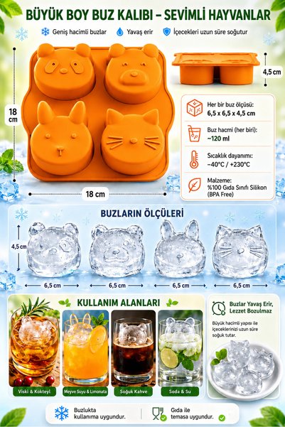 evolis kitchen 1 Piece 4-Compartment Figured Silicone Muffin Cake Ice Mold Cat Rabbit Panda Model Large Size Orange