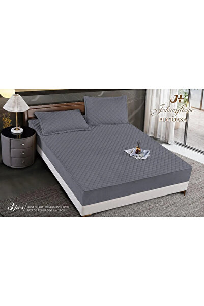 Pucioasa Topper-style fitted sheet with elastic from velvet 180x200, grey wit...