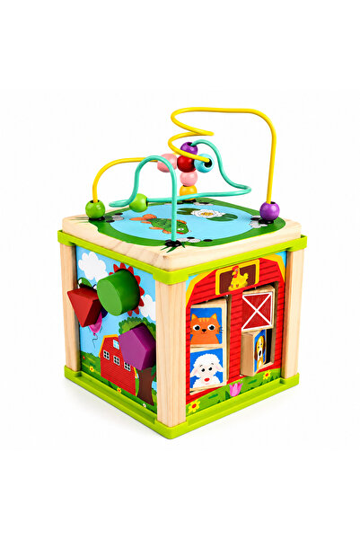 Teno ®   Cub Montessori din lemn, labirint, animale, sortator de forme, învăț...