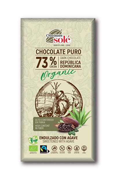 Chocolates Sole Ciocolată neagră organică cu sirop de agave, 73% cacao, 100g