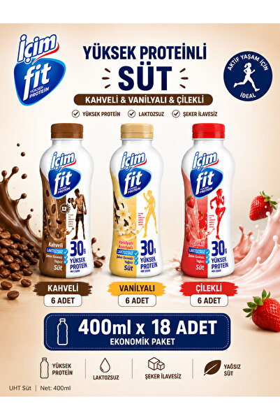 İçim Fit Laktozsuz Yüksek Proteinli Süt Çilek Kahve Vanilya 400 ml x18 Adet