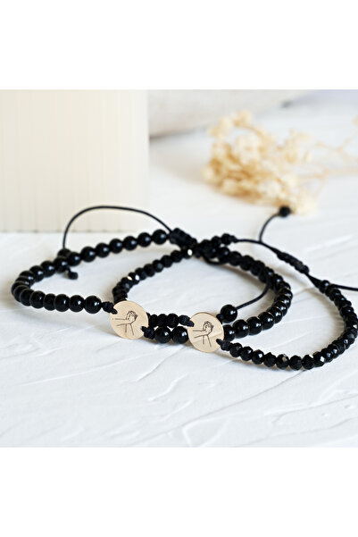 BLACK SWAN Bijoux Set cuplu bratara cu banut din aur 14k si cristale - Mesaj ...